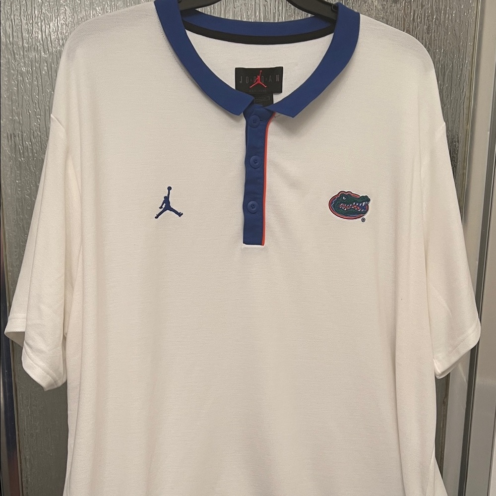 Jordan White Gators Polo Shirt with Blue Accents